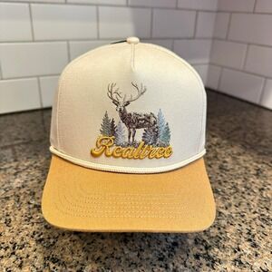 Realtree Trucker Hat Deer Forest Scene Snapback Adjustable Beige Tan Gold New